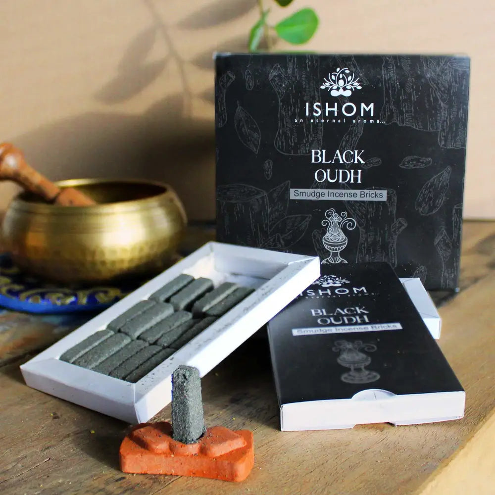 Set 15 Mattoncini di Incenso e Supporto - Oudh Nero - Natural Incense Resin Bricks Set