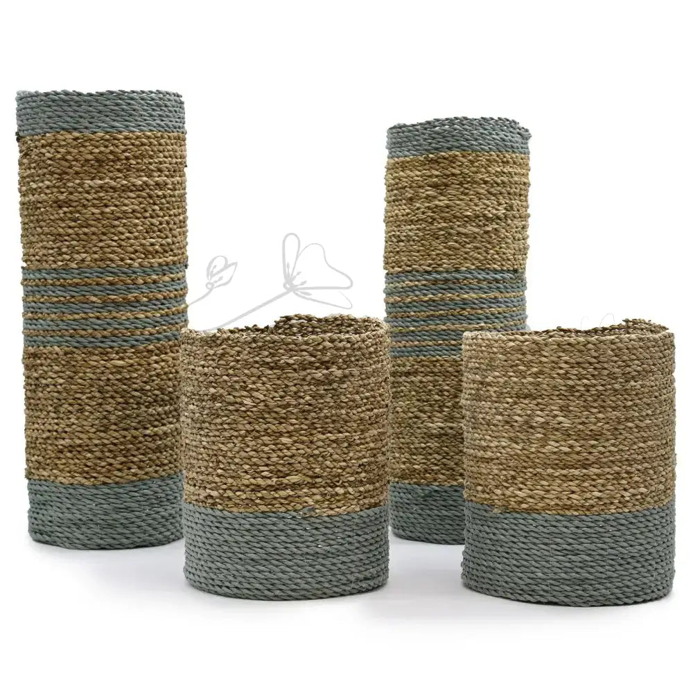 Set 2 Vasi e 2 Cestini - Alghe Marine e Rafia - Seagrass Vase & Bins Set