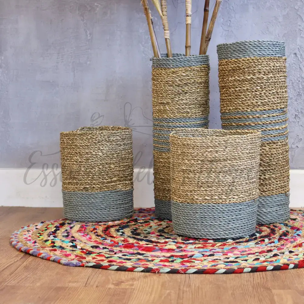 Set 2 Vasi e 2 Cestini - Alghe Marine e Rafia - Seagrass Vase & Bins Set