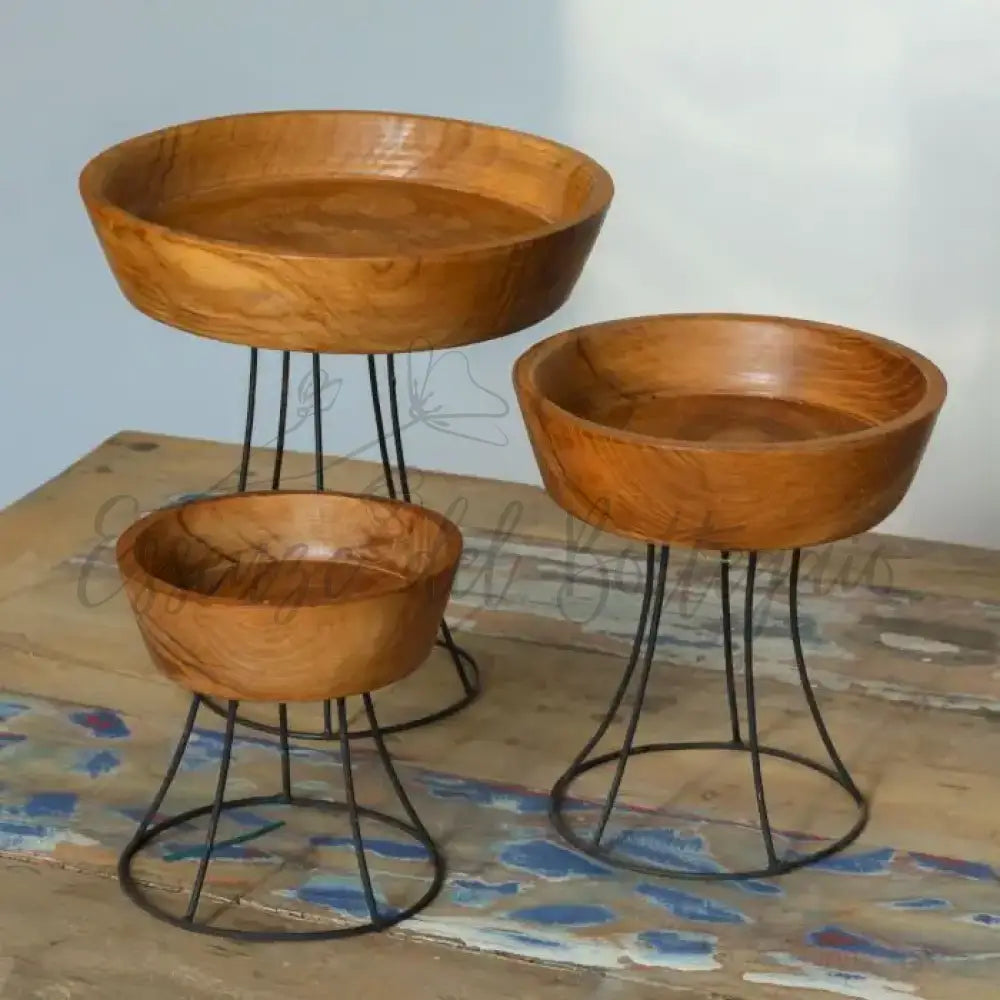 Set di 3 Ciotole in Legno Teak - Rialzate - Teak Wood Bowls