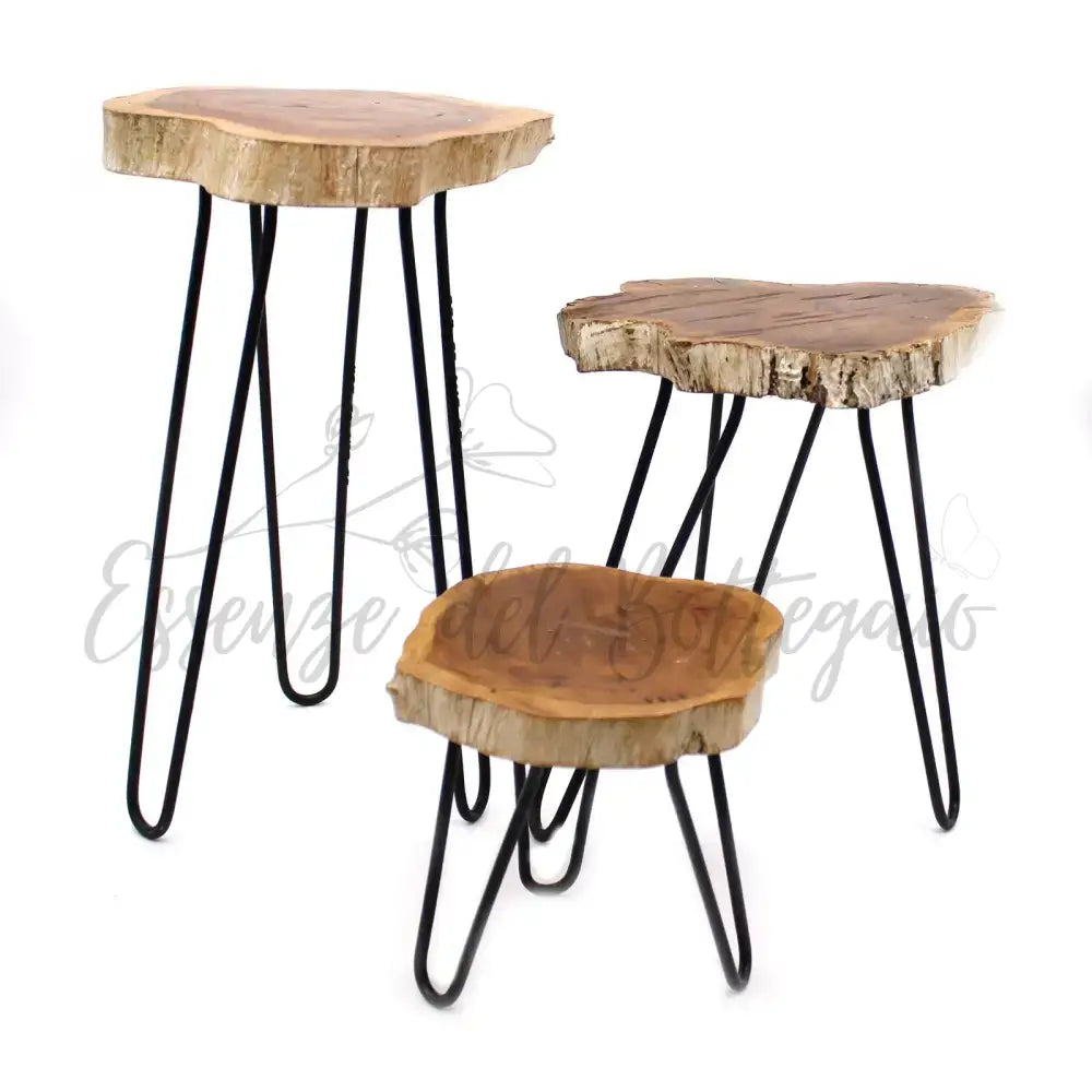 Set di 3 Sgabelli per Piante - Sbiancato - Wooden Plant Stands