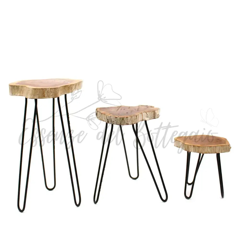 Set di 3 Sgabelli per Piante - Sbiancato - Wooden Plant Stands