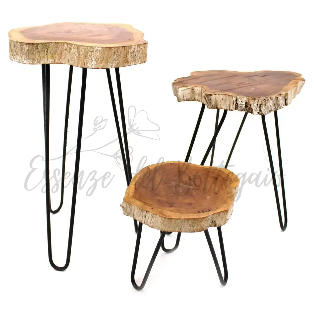 Set di 3 Sgabelli per Piante - Sbiancato - Wooden Plant Stands