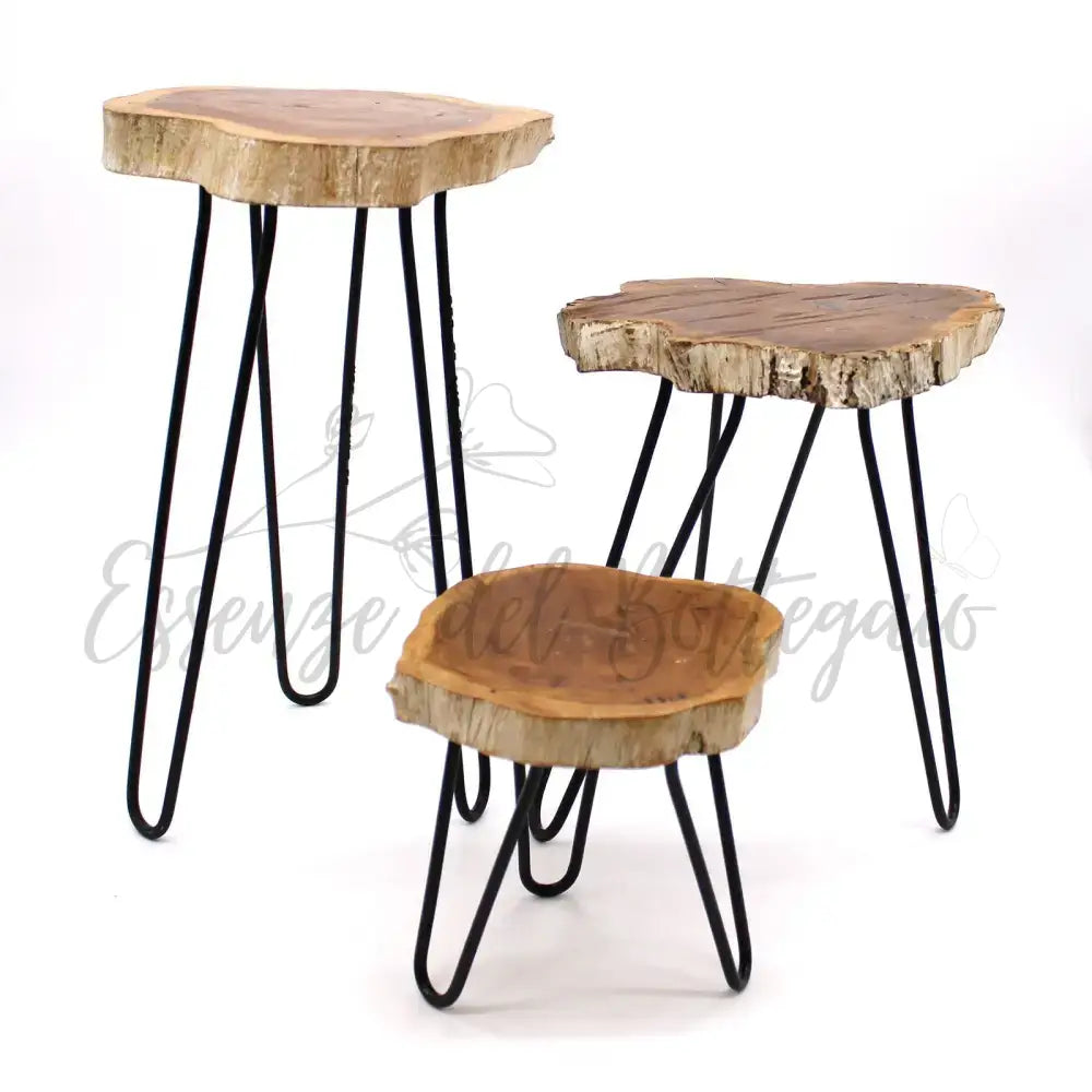 Set di 3 Sgabelli per Piante - Sbiancato - Wooden Plant Stands