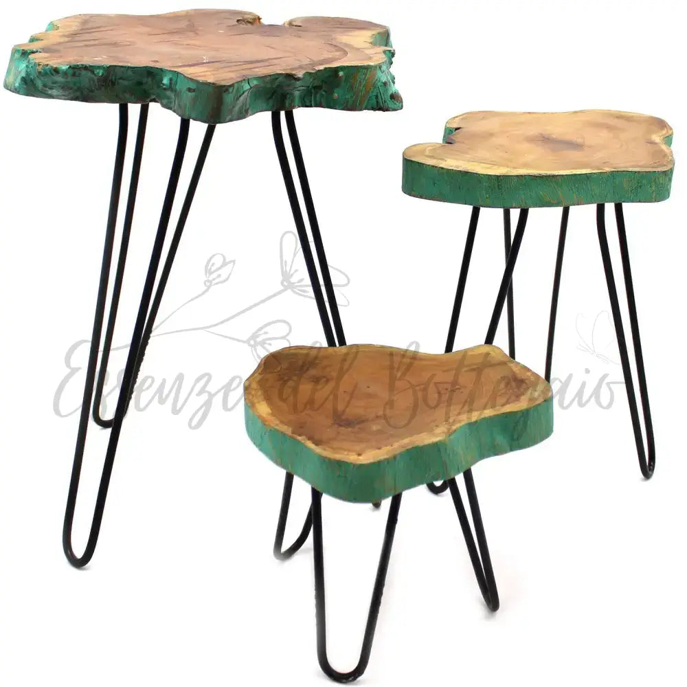 Set di 3 Sgabelli per Piante - Verde - Wooden Plant Stands