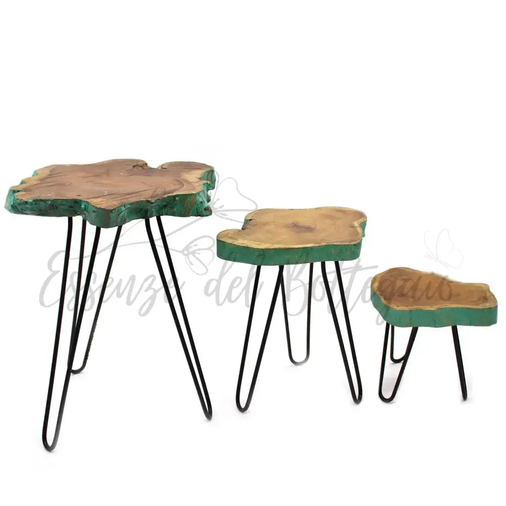 Set di 3 Sgabelli per Piante - Verde - Wooden Plant Stands