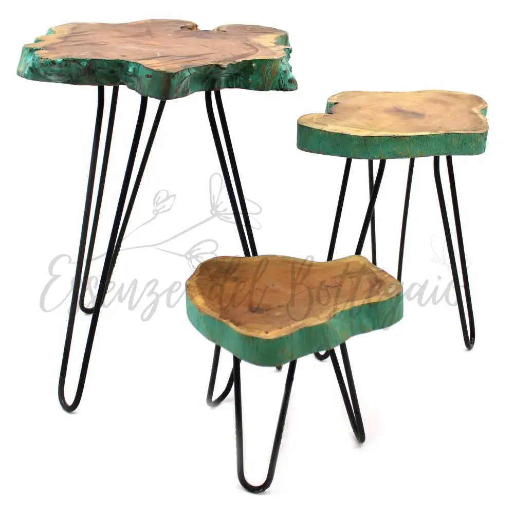 Set di 3 Sgabelli per Piante - Verde - Wooden Plant Stands
