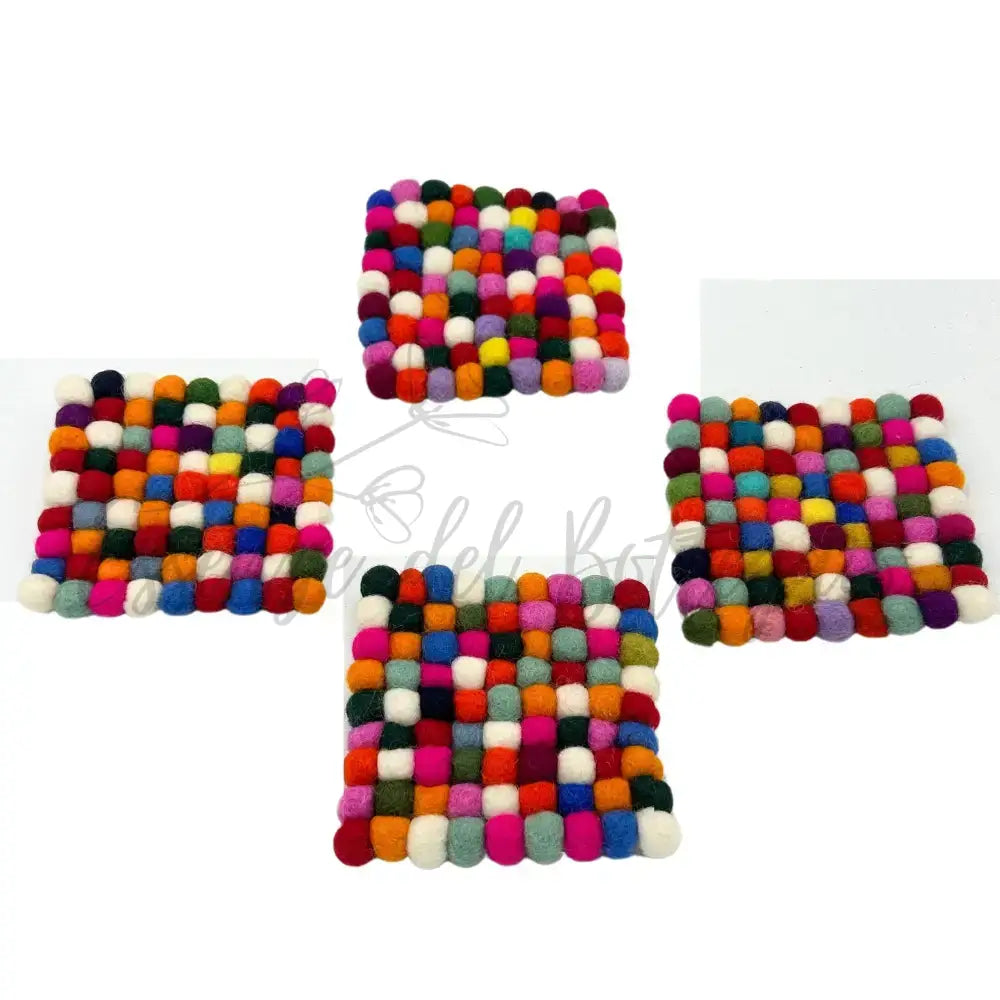 Set 4 Sottobicchieri in Feltro Quadrati 10 cm - Multicolore - Felt Placemats & Coasters