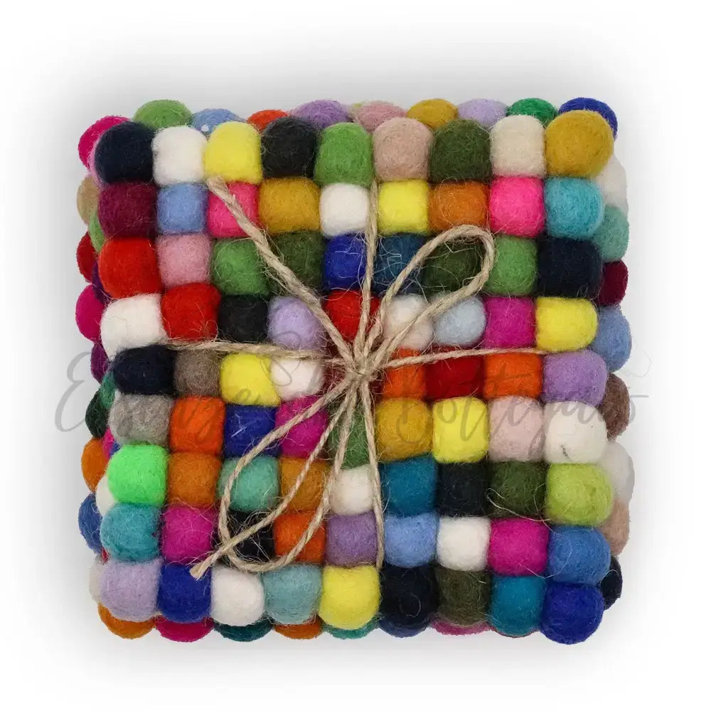 Set 4 Sottobicchieri in Feltro Quadrati 10 cm - Multicolore - Felt Placemats & Coasters