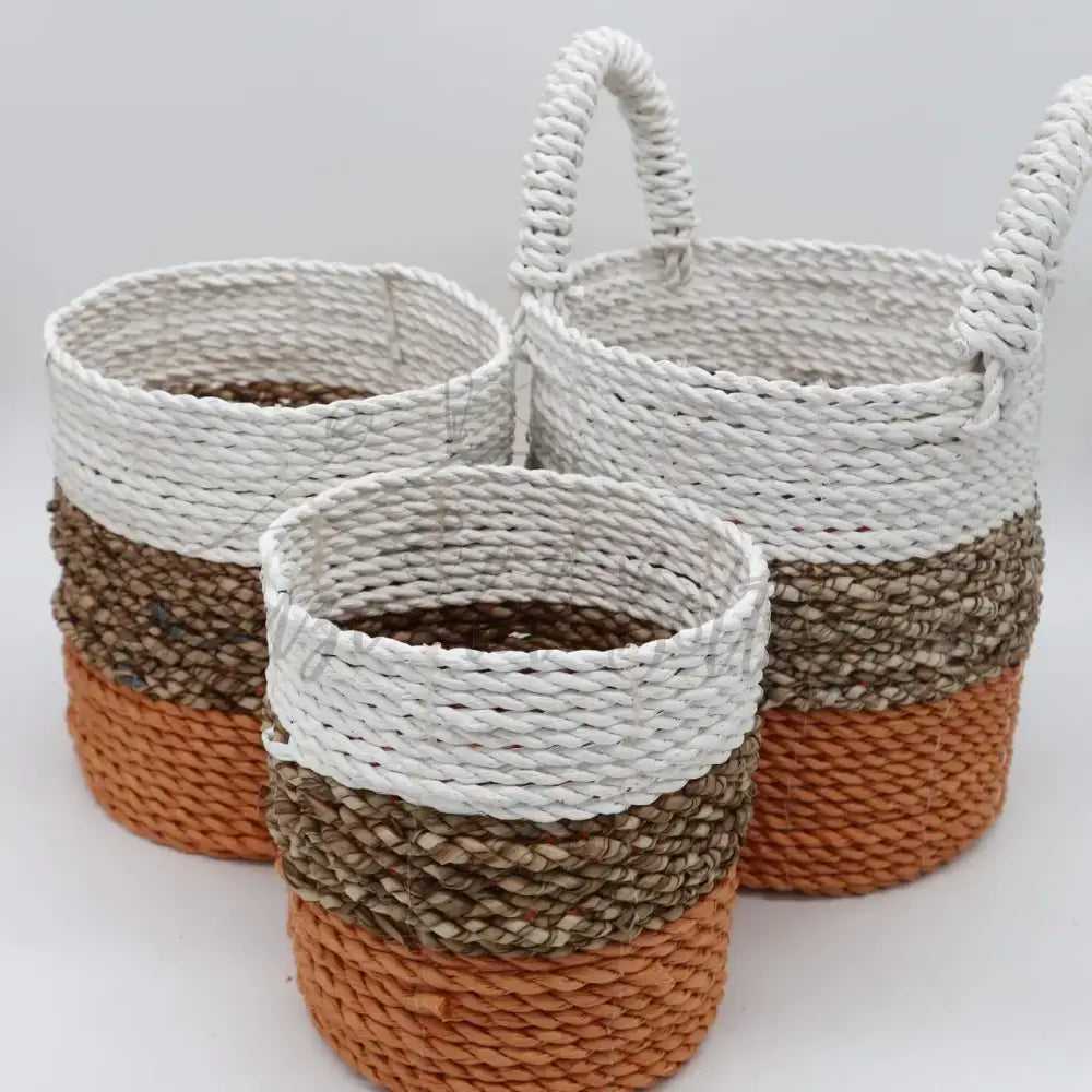 Set Cestini di Alghe - Arancione Naturale Bianco - Seagrass Basket Set