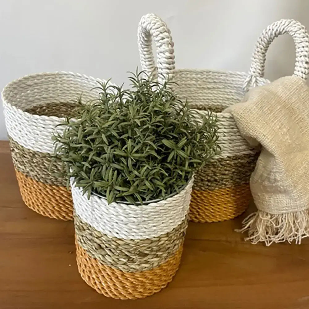 Set Cestini di Alghe - Arancione Naturale Bianco - Seagrass Basket Set