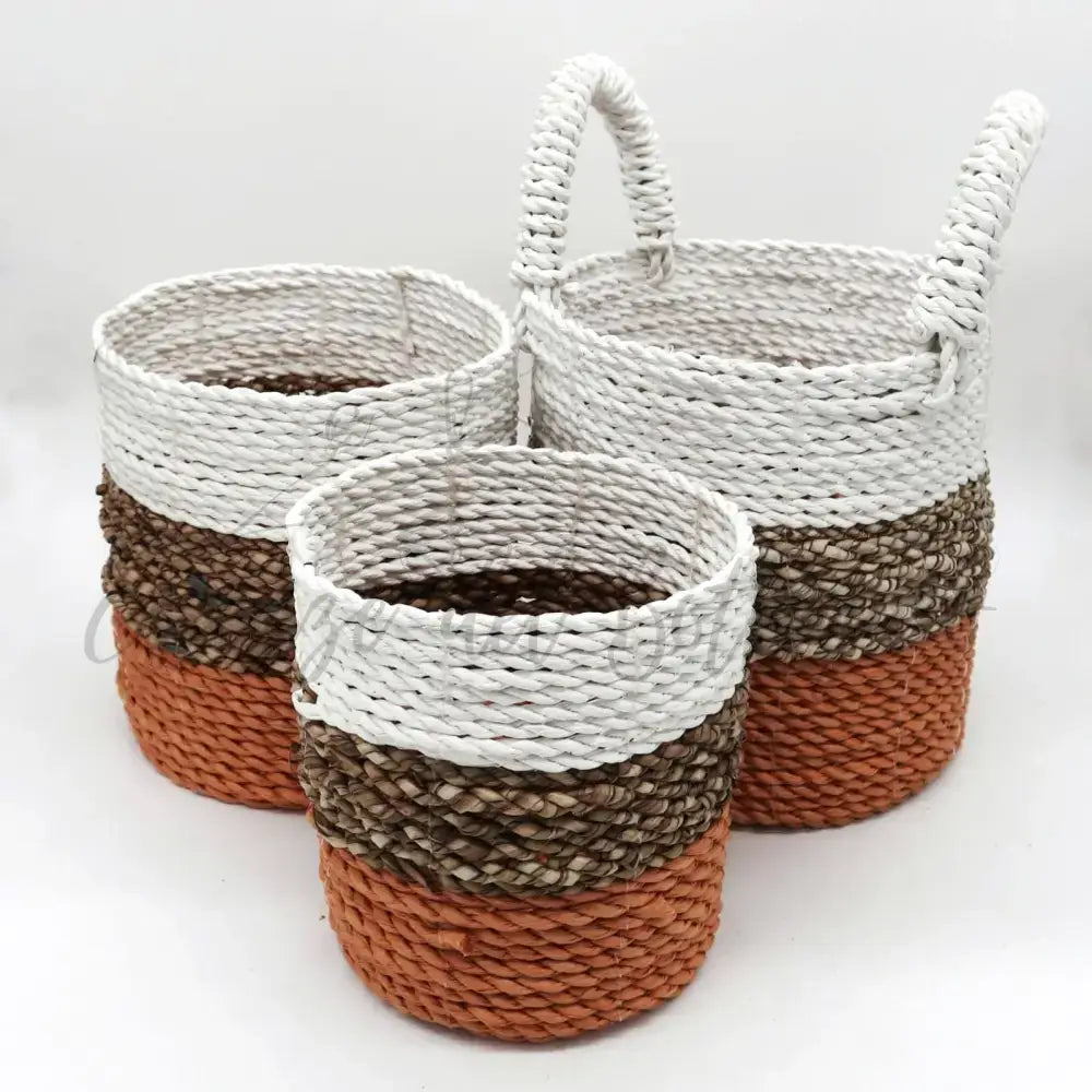 Set Cestini di Alghe - Arancione Naturale Bianco - Seagrass Basket Set