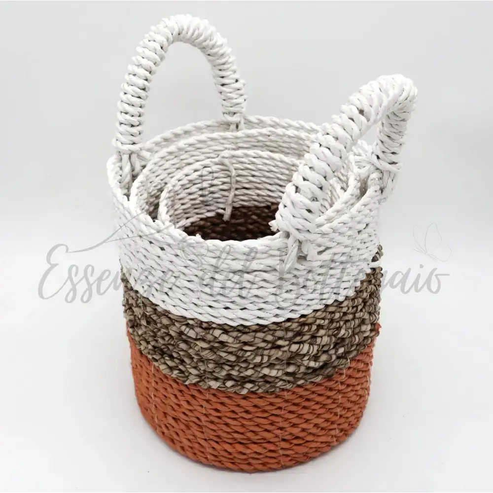 Set Cestini di Alghe - Arancione Naturale Bianco - Seagrass Basket Set