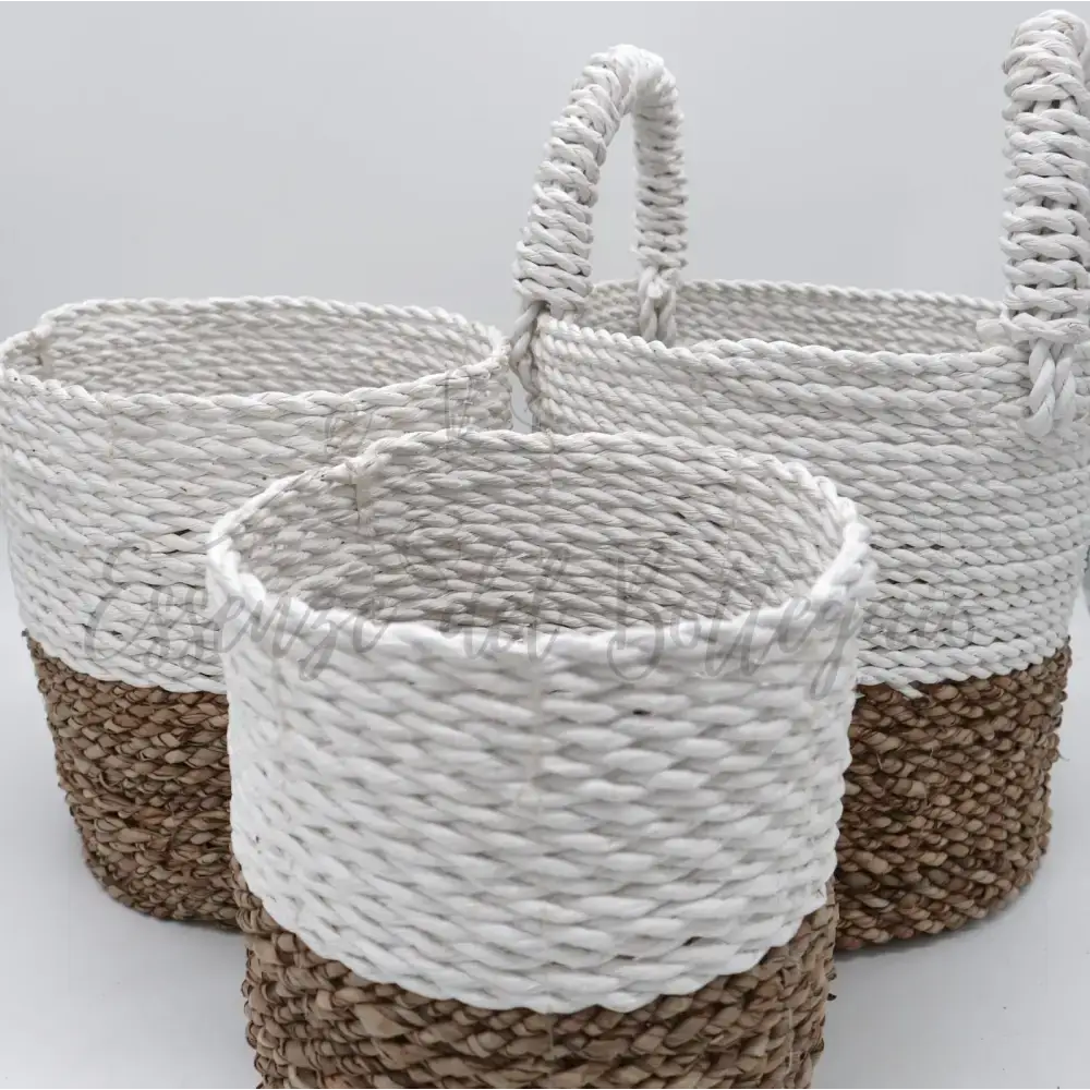 Set Cestini di Alghe - Bianco e Colore Naturale dell`Alga - Seagrass Basket Set