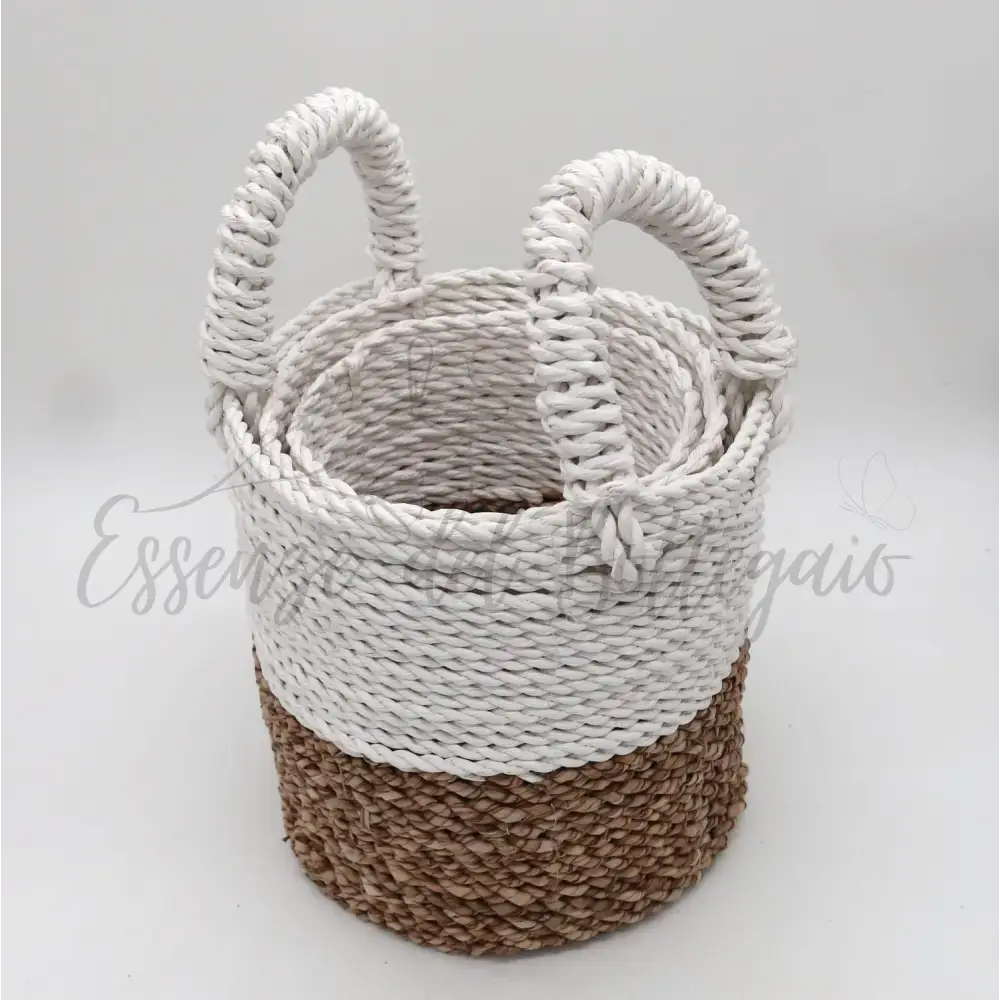 Set Cestini di Alghe - Bianco e Colore Naturale dell`Alga - Seagrass Basket Set