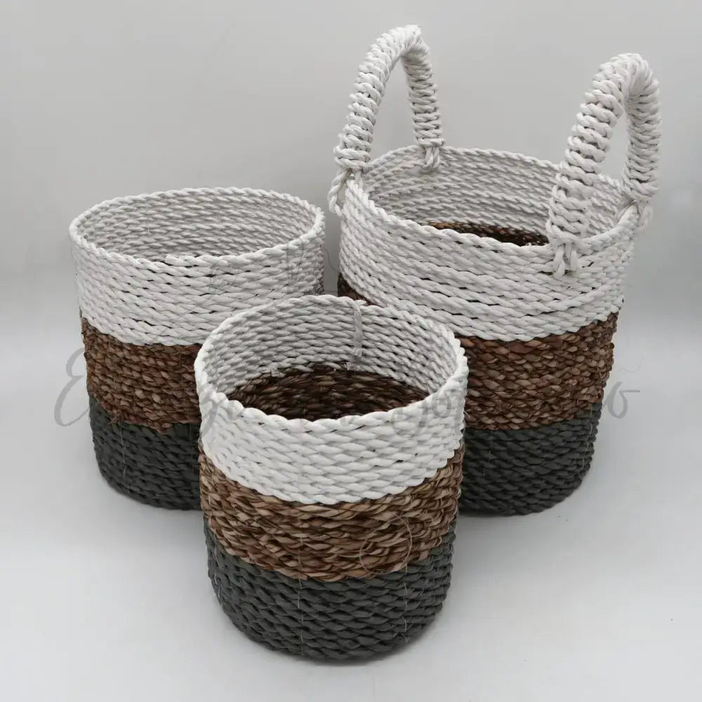 Set Cestini di Alghe - Grigio Naturale Bianco - Seagrass Basket Set