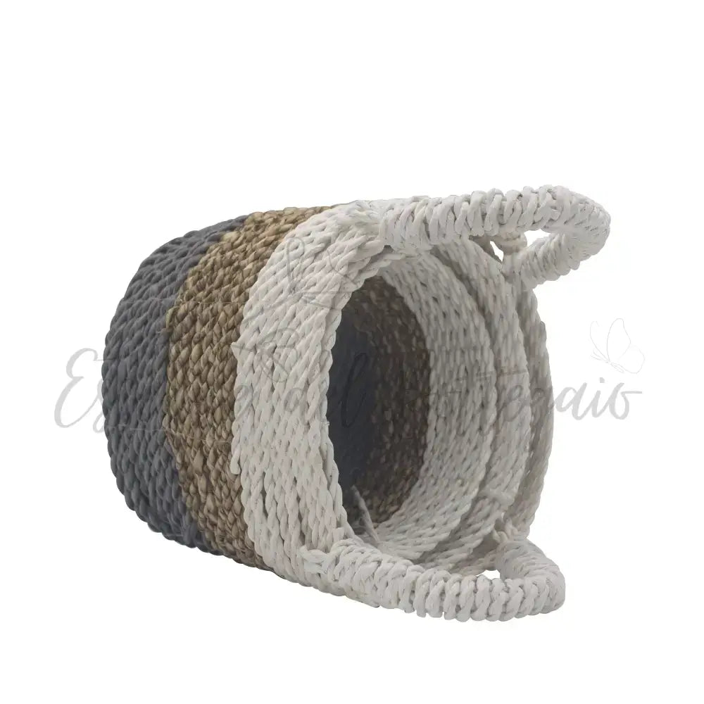Set Cestini di Alghe - Grigio Naturale Bianco - Seagrass Basket Set