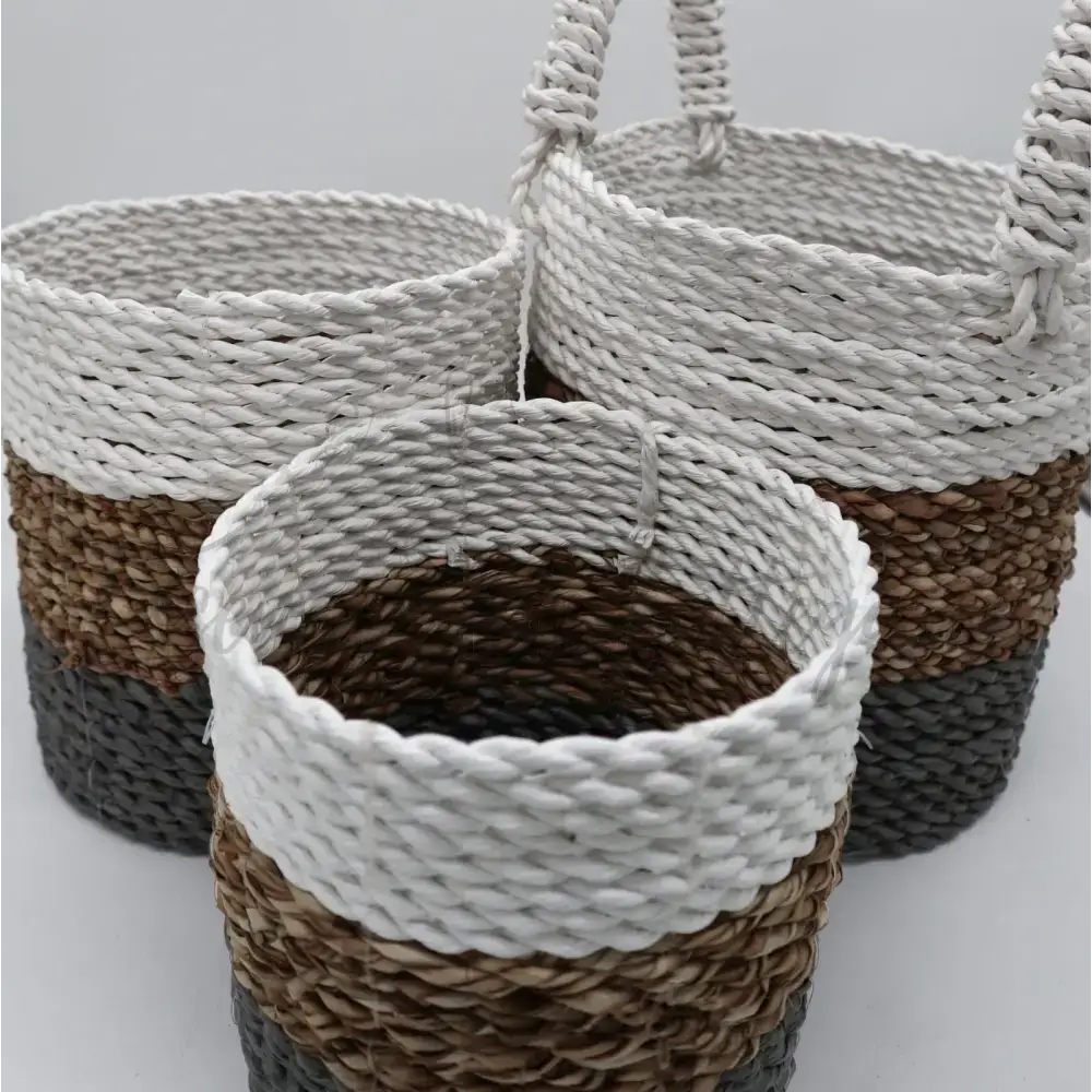 Set Cestini di Alghe - Grigio Naturale Bianco - Seagrass Basket Set