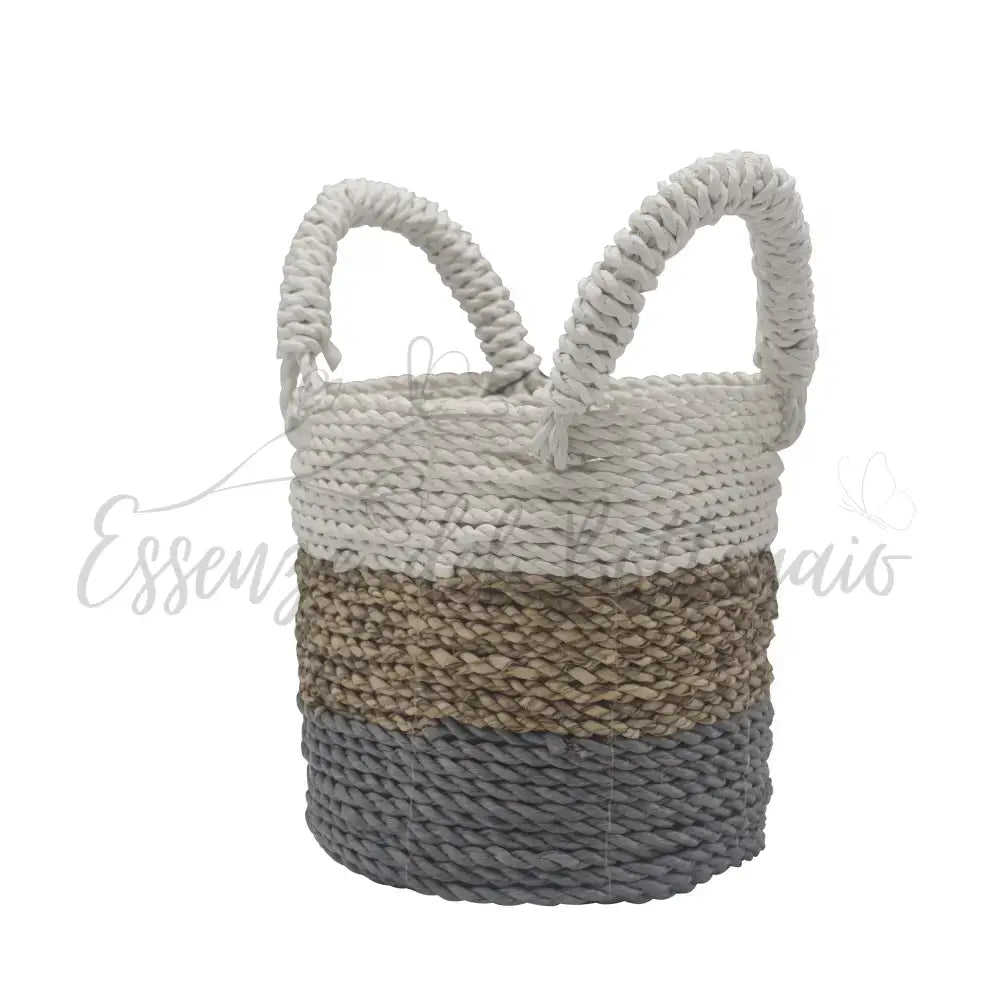 Set Cestini di Alghe - Grigio Naturale Bianco - Seagrass Basket Set