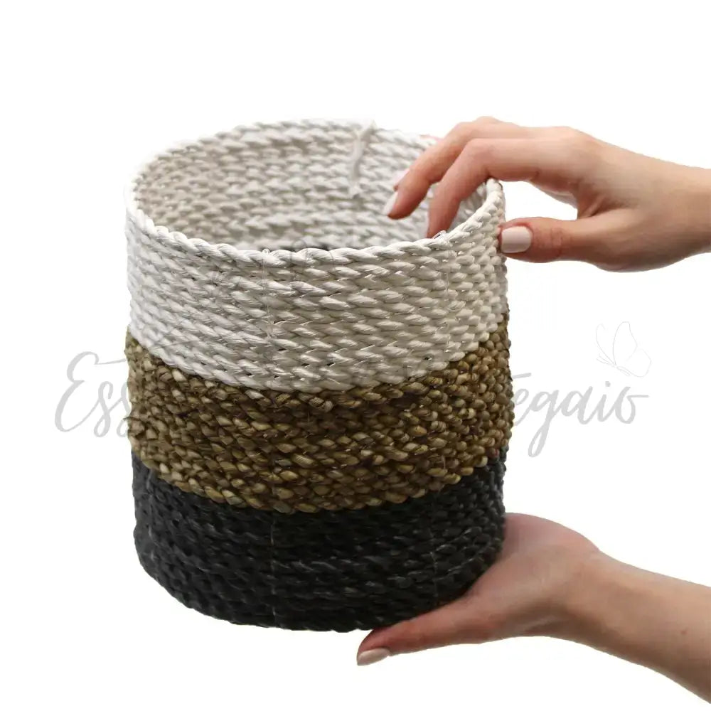 Set Cestini di Alghe - Grigio Scuro Naturale Bianco - Seagrass Basket Set
