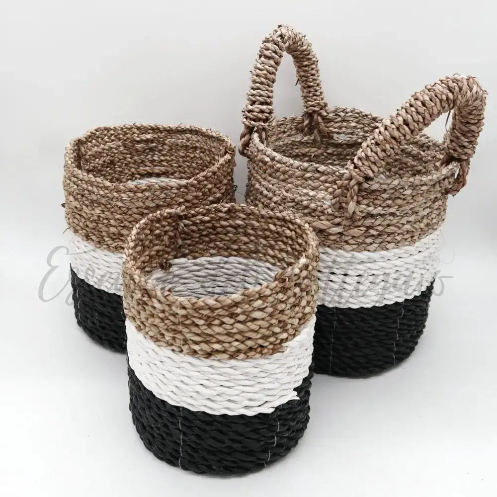 Set Cestini di Alghe - Grigio Scuro Naturale Bianco - Seagrass Basket Set