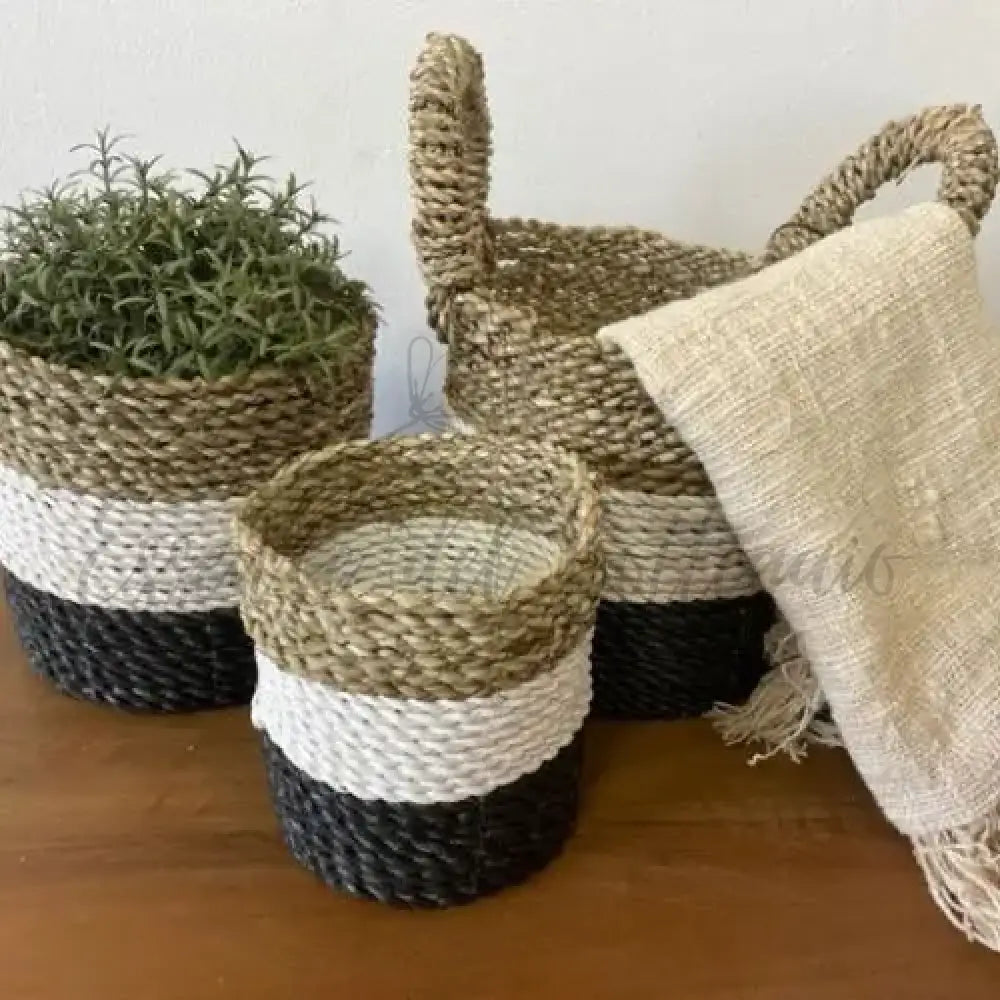 Set Cestini di Alghe - Grigio Scuro Naturale Bianco - Seagrass Basket Set