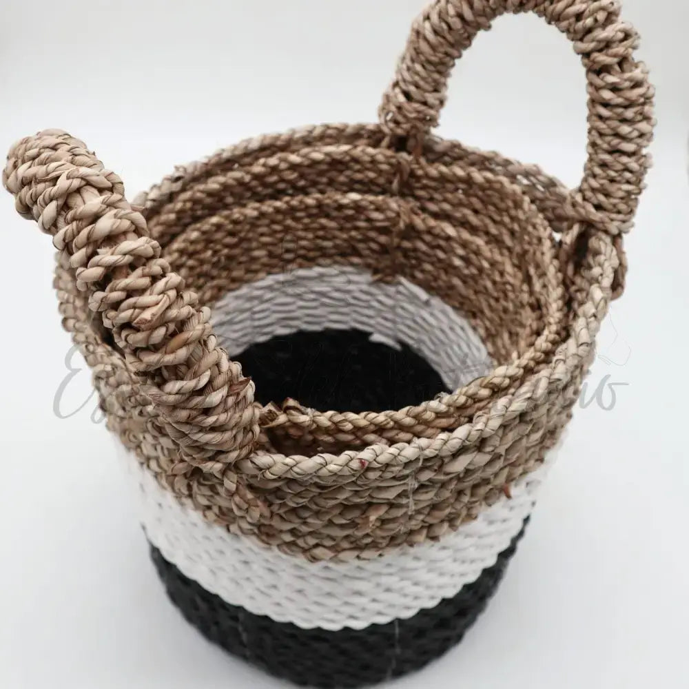 Set Cestini di Alghe - Grigio Scuro Naturale Bianco - Seagrass Basket Set