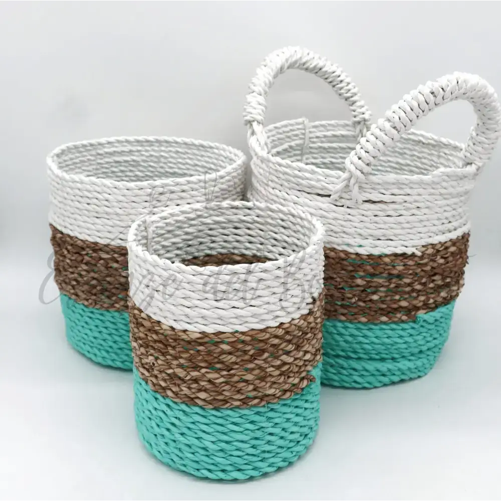 Set Cestini di Alghe - Verde Naturale Bianco - Seagrass Basket Set