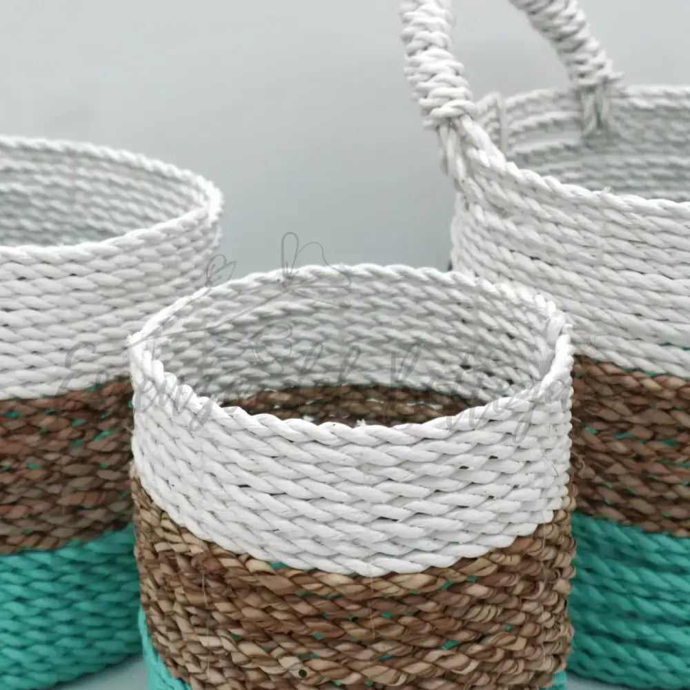 Set Cestini di Alghe - Verde Naturale Bianco - Seagrass Basket Set
