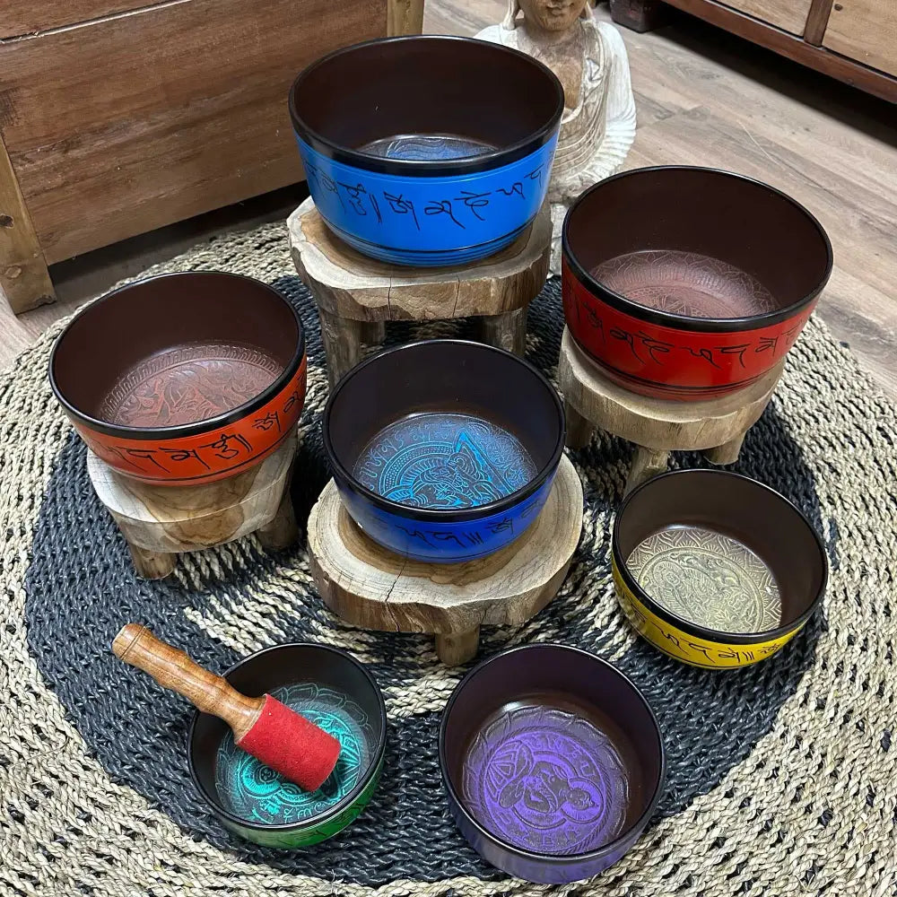 Small Chakra Set of Seven Singing Bowls (14-22cm) - Tibetan Singing Bowls