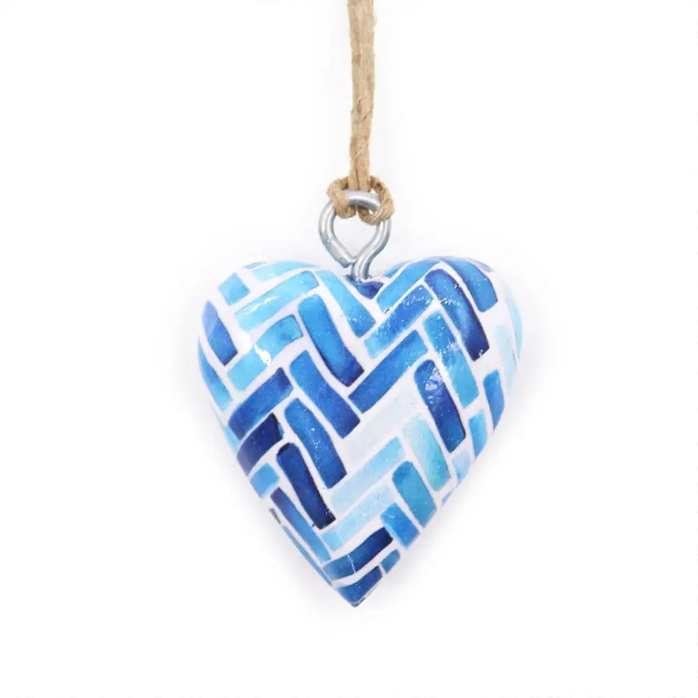 Small Decor Wood Heart - Blue Stripes - Decor Wood Hearts
