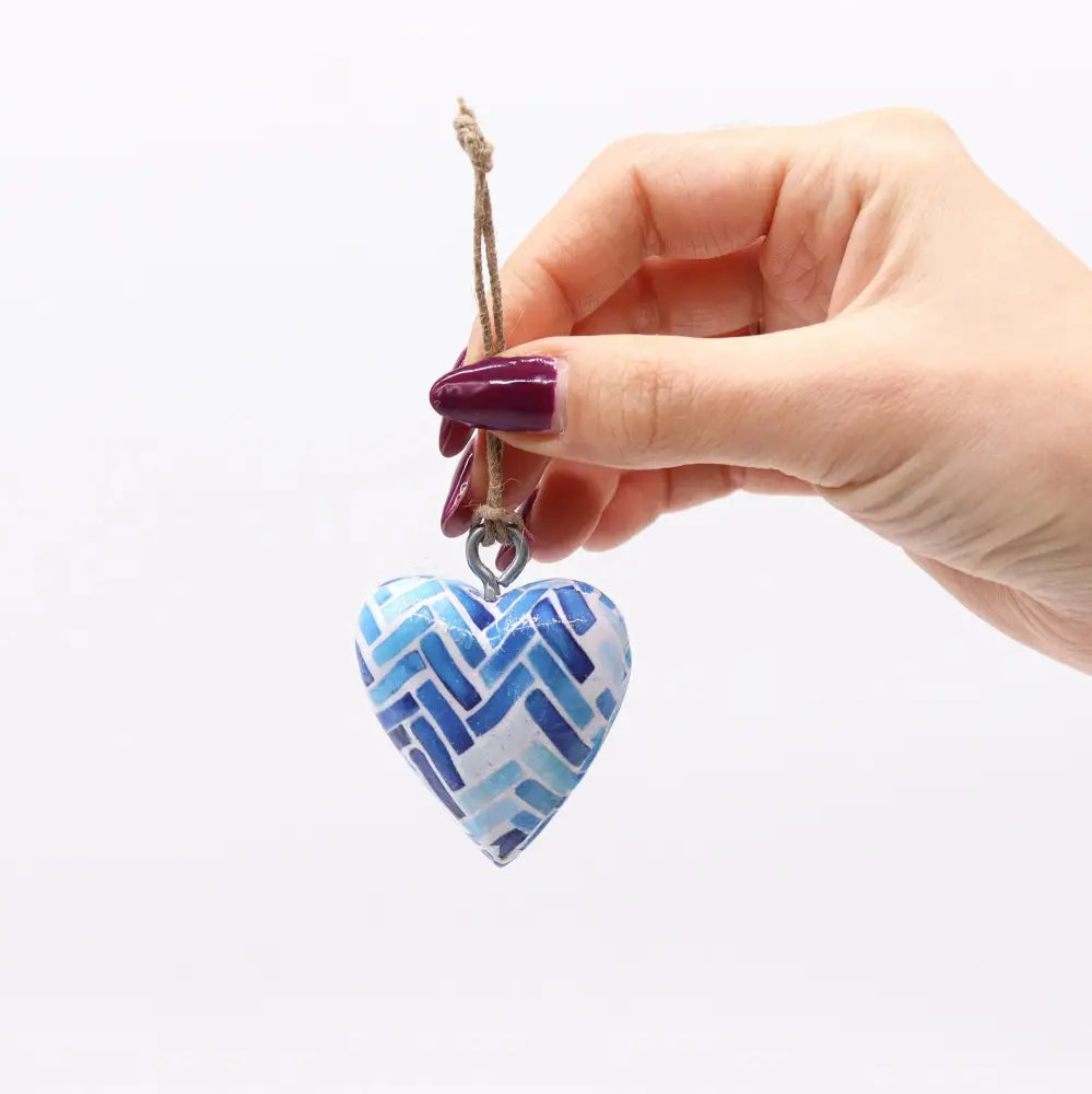 Small Decor Wood Heart - Blue Stripes - Decor Wood Hearts