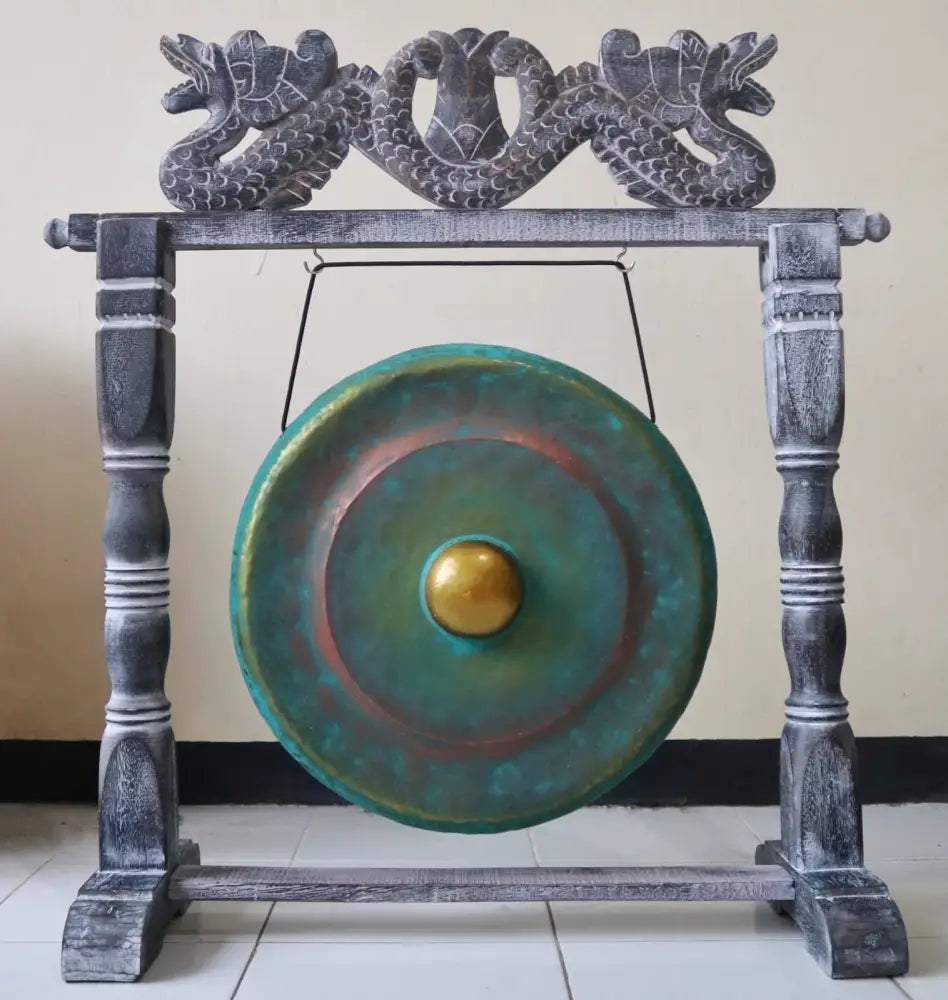 Small Gong in Stand - 25cm - Greenwash - Handmade Healing Gong