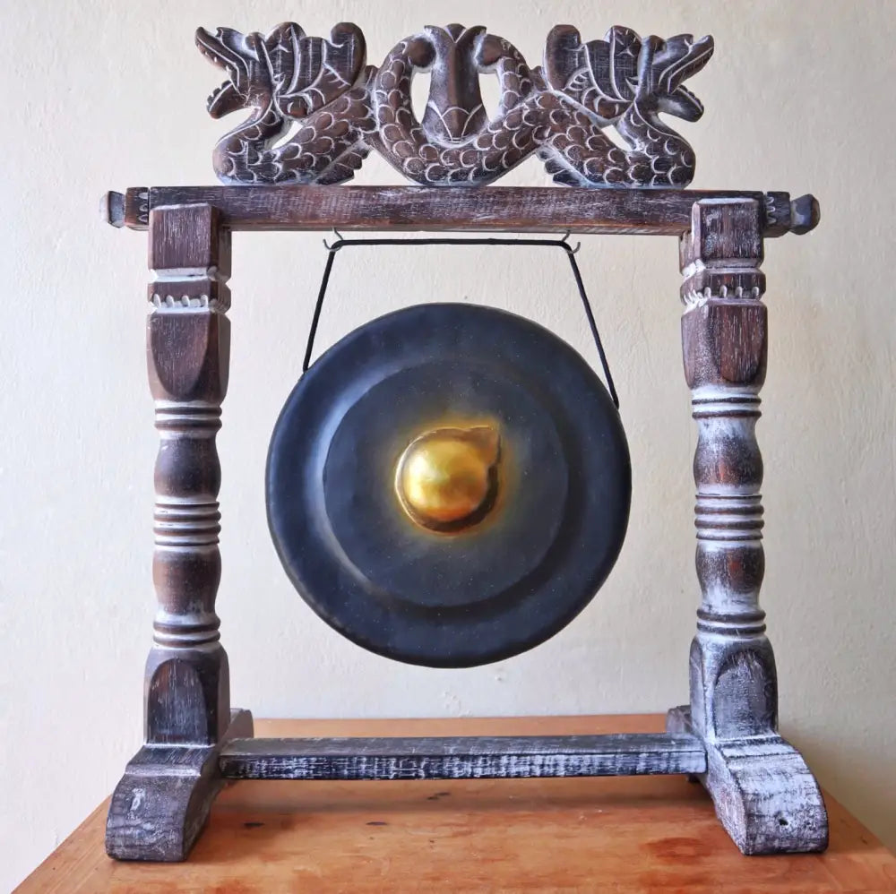 Small Healing Gong in Stand - 25cm - Black - Handmade Healing Gong