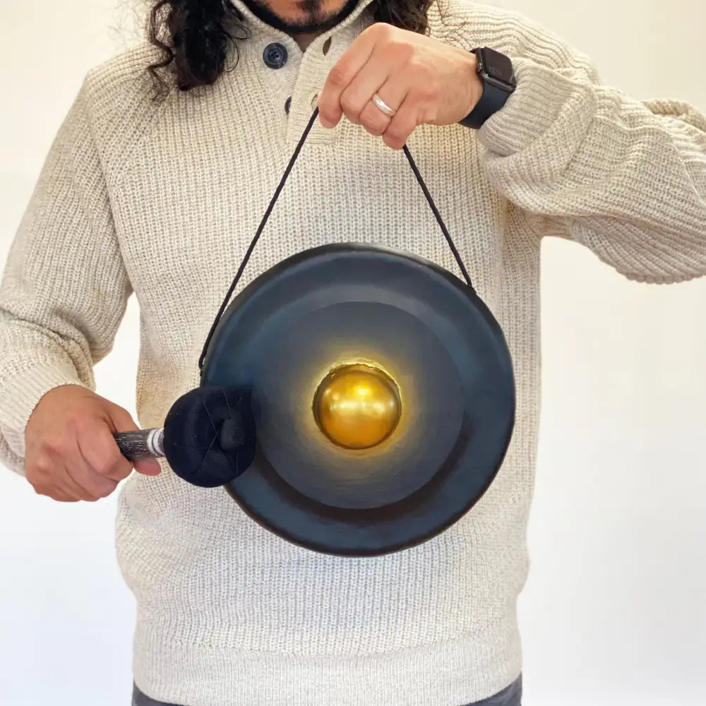 Small Healing Gong in Stand - 25cm - Black - Handmade Healing Gong