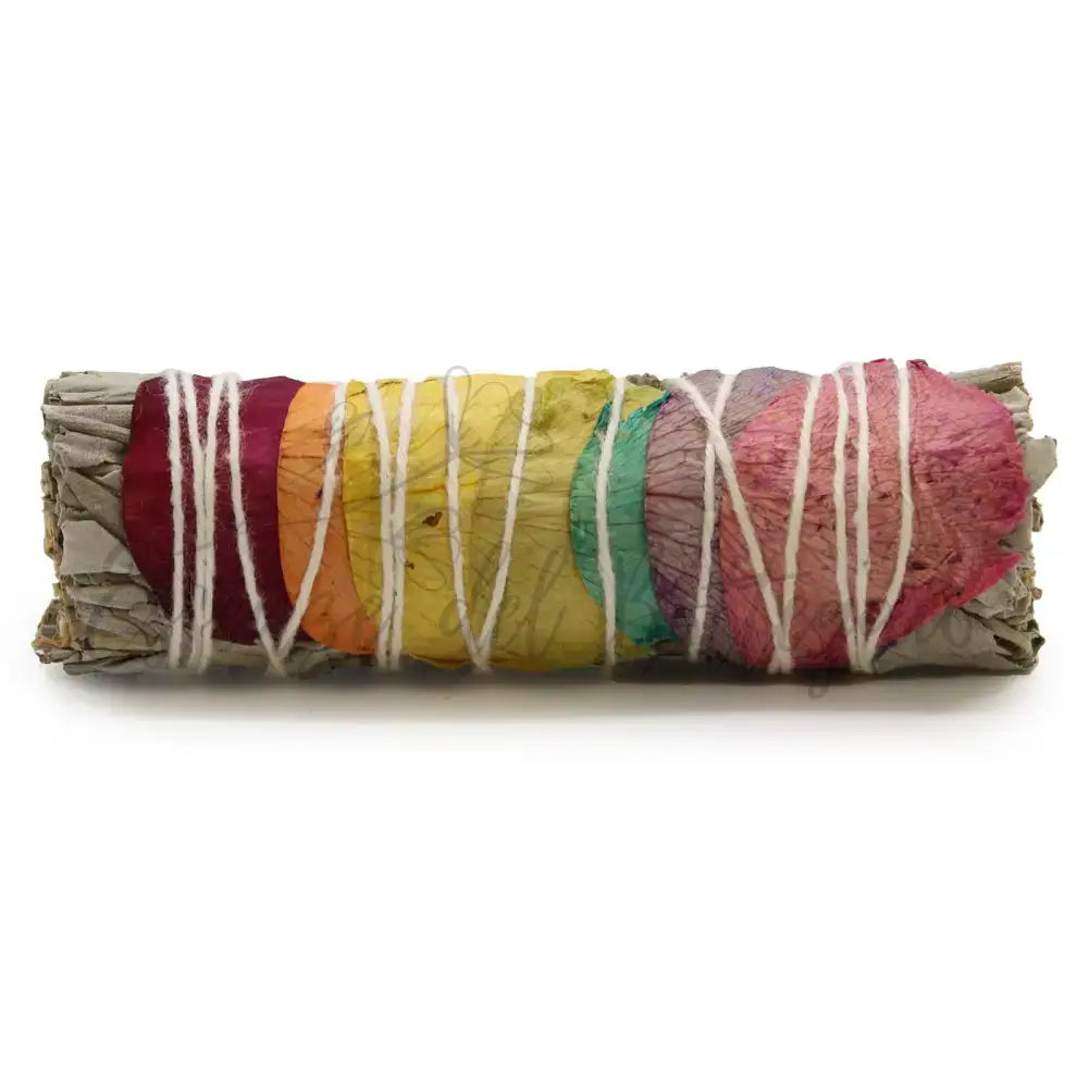 Smudge Stick - Petali di rosa e salvia dei 7 chakra 10 cm - Smudge Sticks - individually wrapped