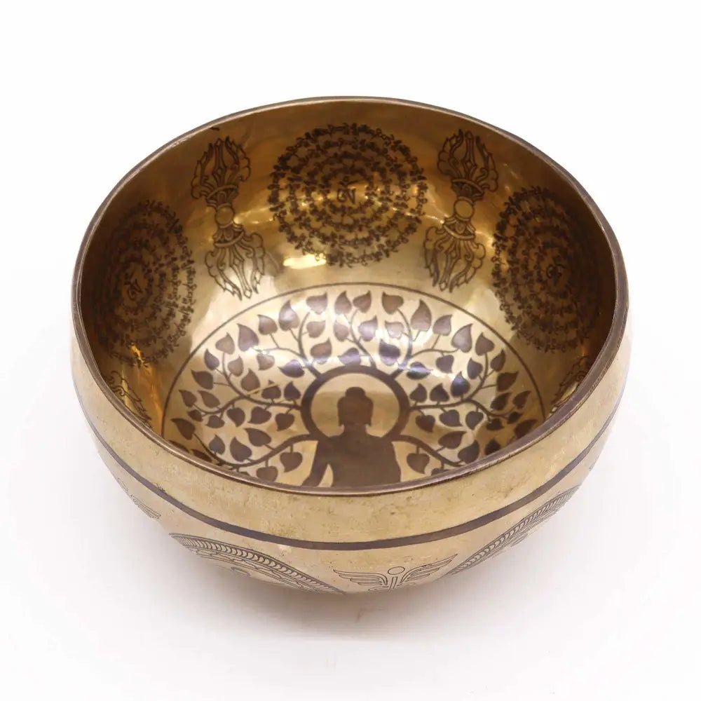 Tibetan Healing Engraved Bowl - 16cm - Bodhi Tree Buddha - Tibetan Singing Bowls