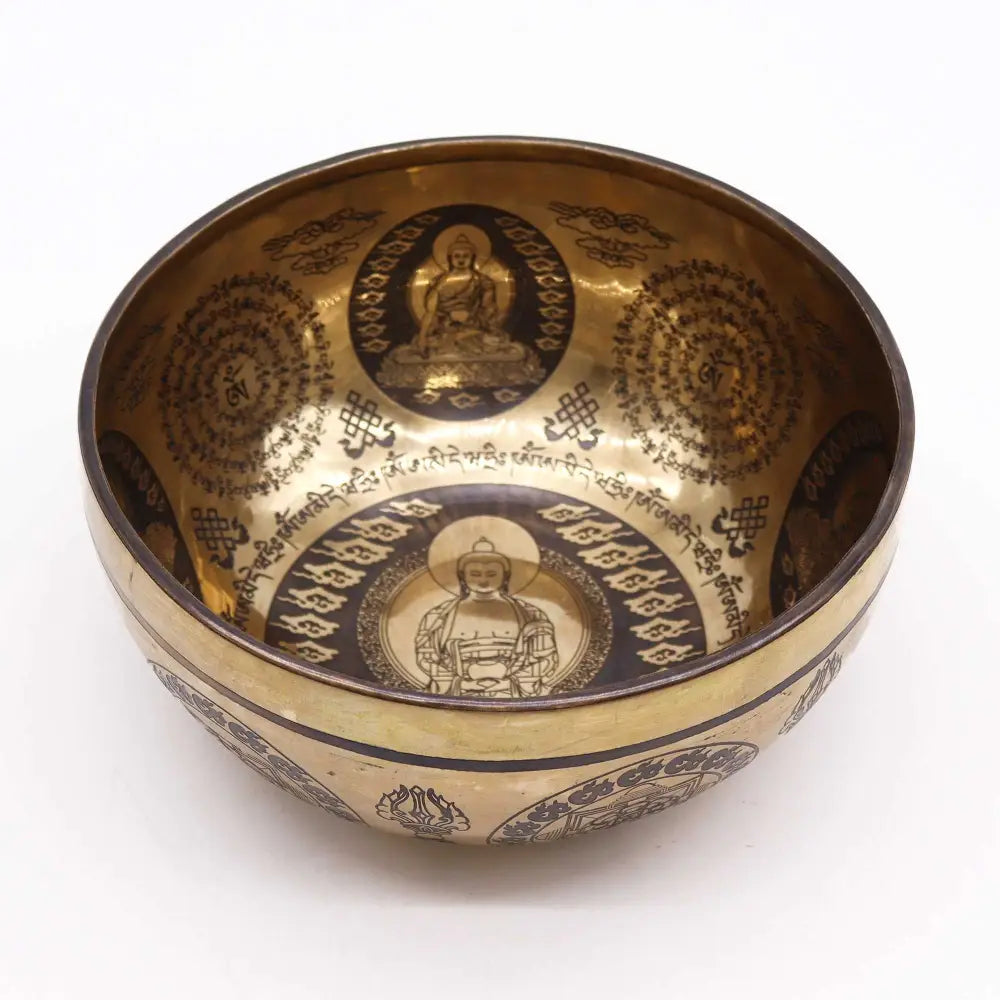 Tibetan Healing Engraved Bowl - 21cm - 5 Buddhas - Tibetan Singing Bowls