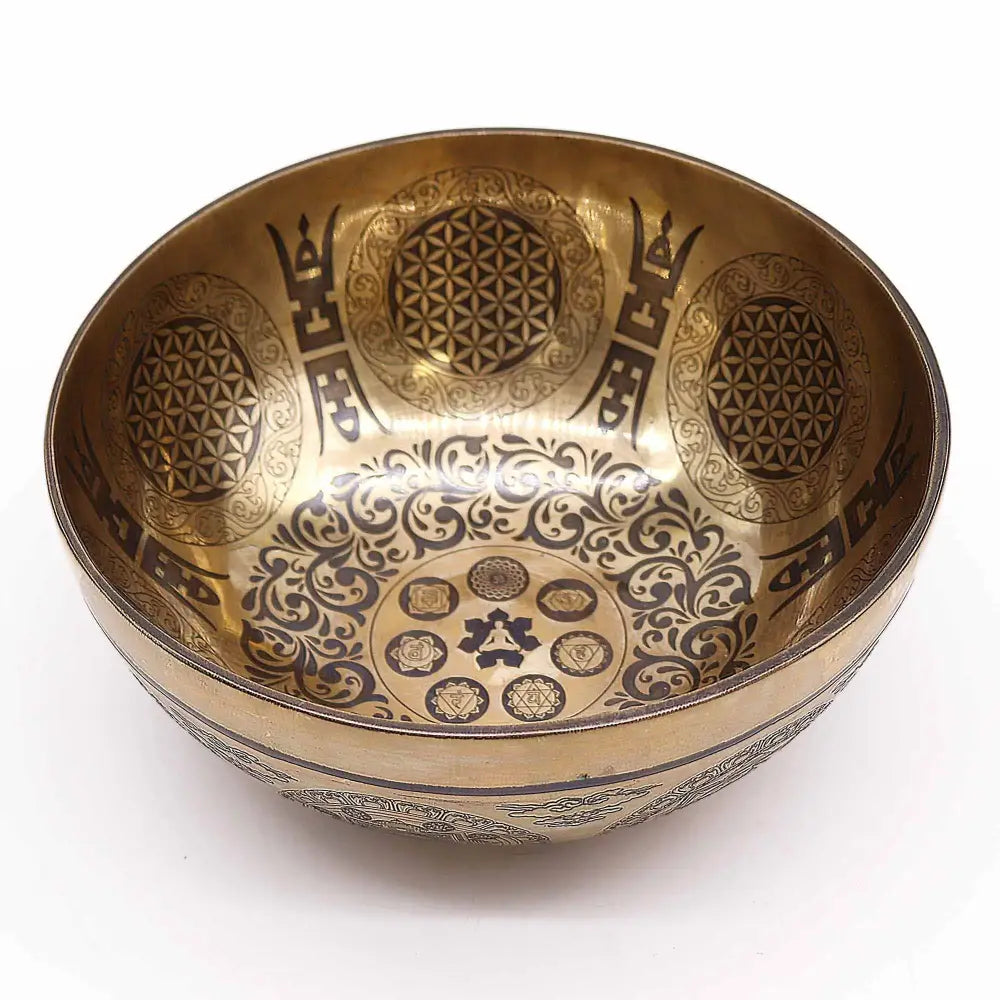 Tibetan Healing Engraved Bowl - 21cm - 7 Chakra & Flower of - Tibetan Singing Bowls