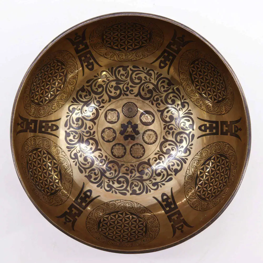 Tibetan Healing Engraved Bowl - 21cm - 7 Chakra & Flower of - Tibetan Singing Bowls