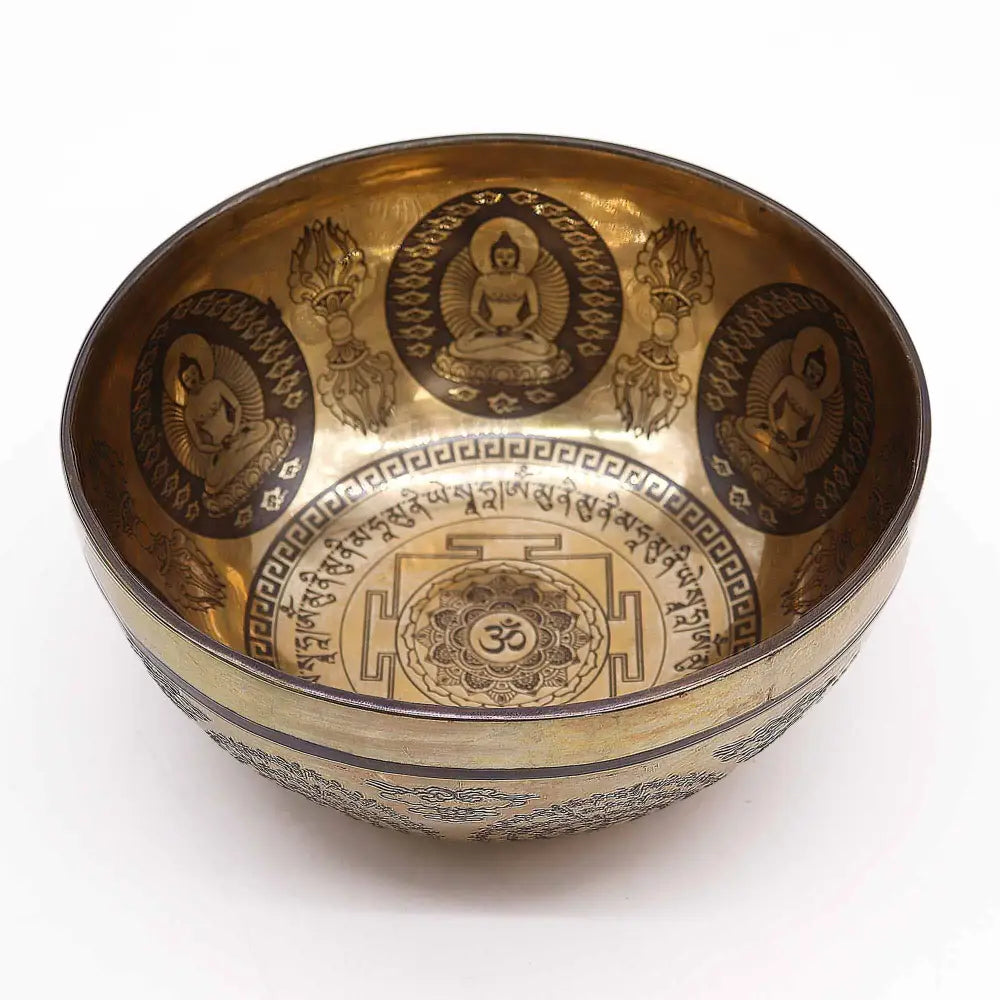 Tibetan Healing Engraved Bowl - 21cm - Om & Buddha - Tibetan Singing Bowls