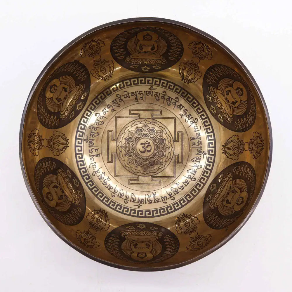Tibetan Healing Engraved Bowl - 21cm - Om & Buddha - Tibetan Singing Bowls