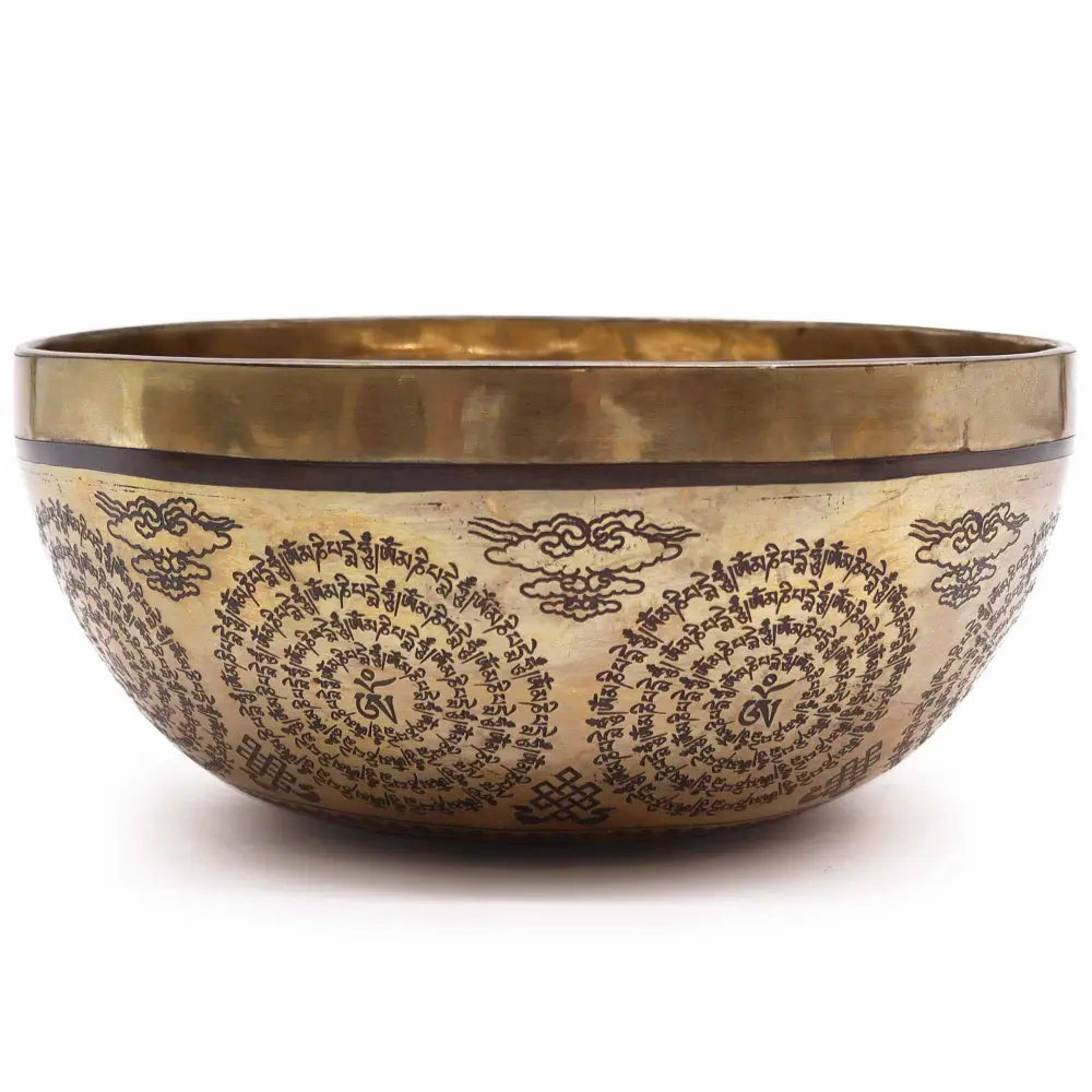 Tibetan Healing Engraved Bowl - 21cm - Om & Buddha - Tibetan Singing Bowls