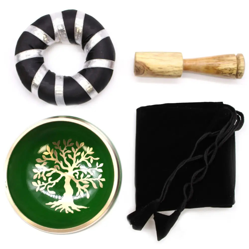 Tree of Life Singing Bowl Set- Green 10.7cm - Tibetan Singing Bowls
