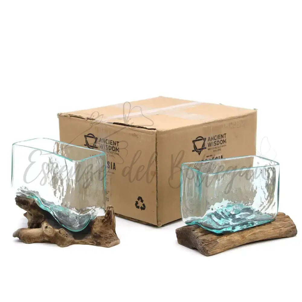 Vasca in vetro soffiato su legno con supporto - Ciotola - Molten Glass on Wood