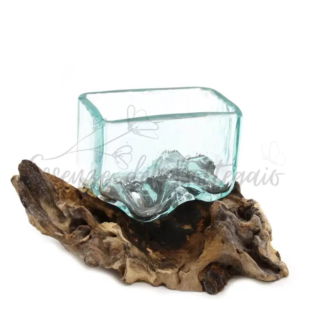 Vasca in vetro soffiato su legno con supporto - Ciotola - Molten Glass on Wood