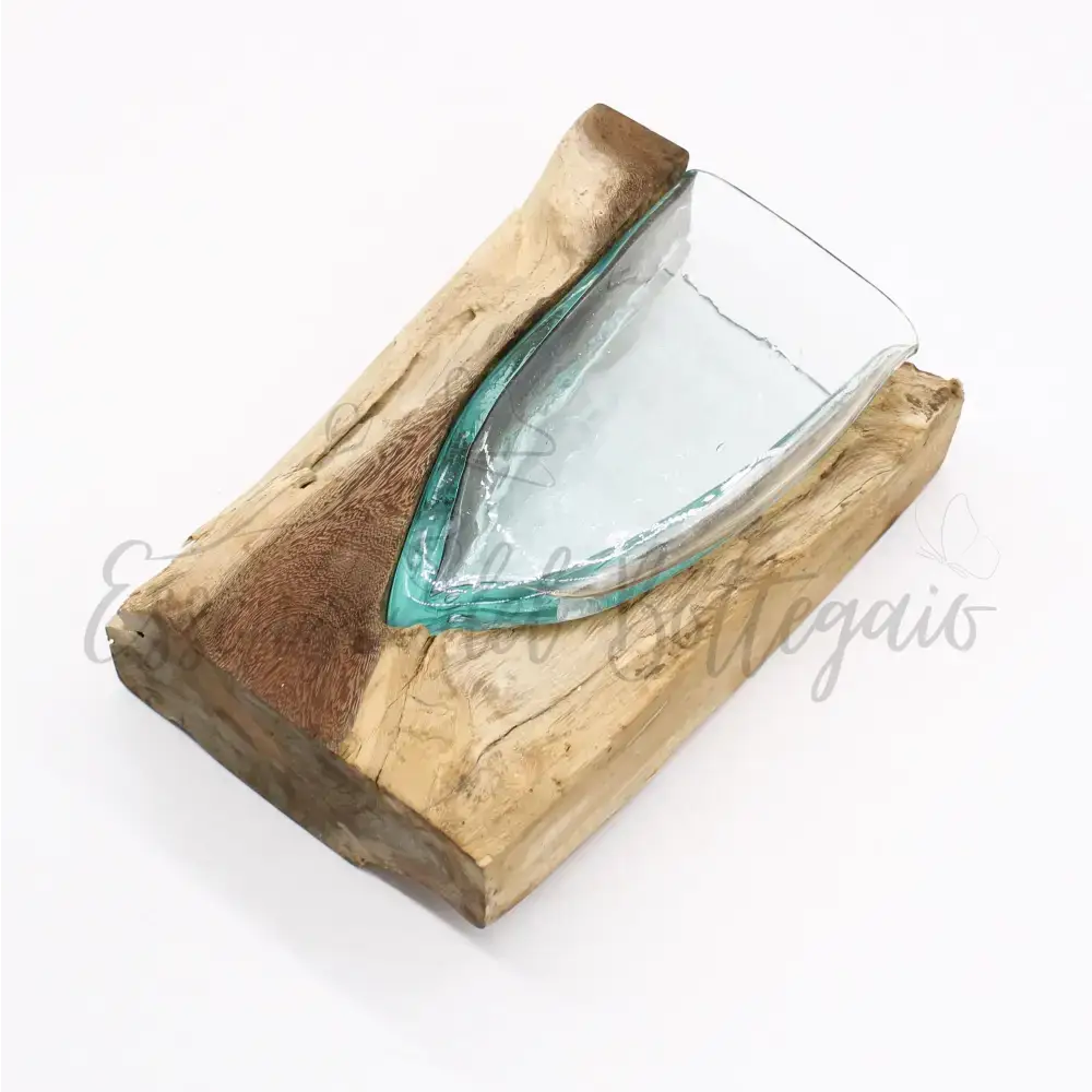 Vaso artistico a forma di V in vetro soffiato su legno - Molten Glass on Wood