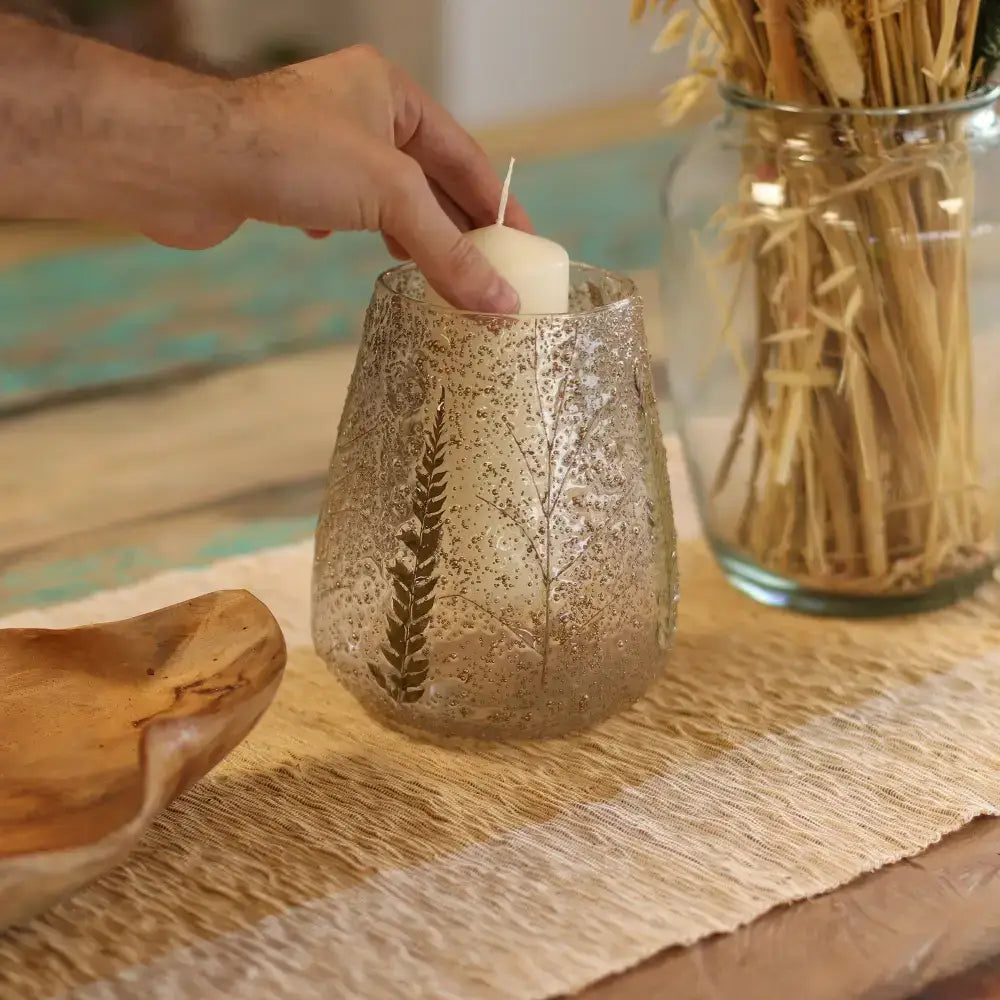 Vetro floreale naturale - Portacandele a ciotola grande - Natural Floral Glass Candle Holders