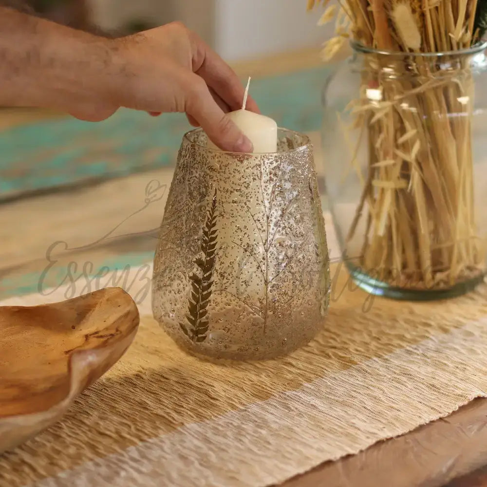 Vetro floreale naturale - Portacandele a ciotola grande - Natural Floral Glass Candle Holders