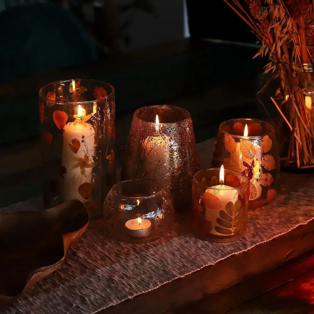Vetro floreale naturale - Portacandele a ciotola grande - Natural Floral Glass Candle Holders